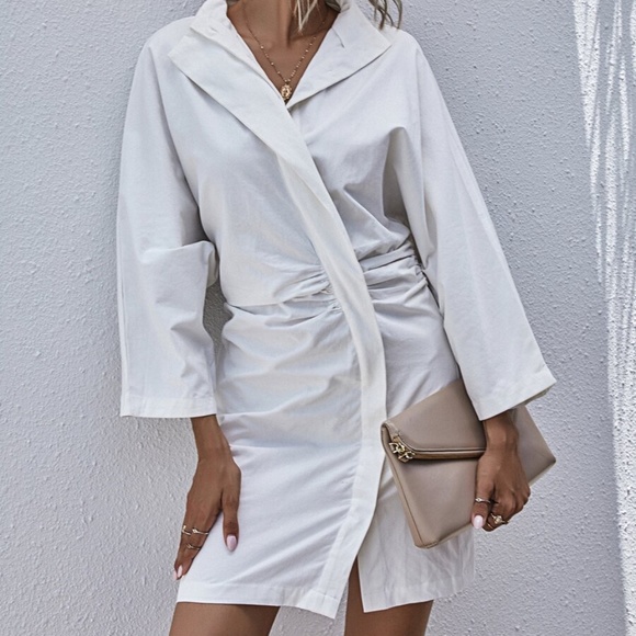 white collar chic batwing sleeve midi dress - Picture 4 of 6